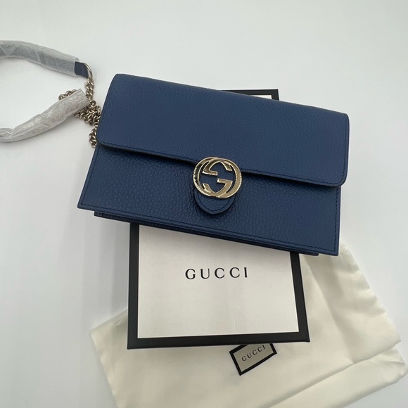 GUCCI Dollar Calfskin Interlocking G Chain Wallet Caspian - Picture 3 of 5